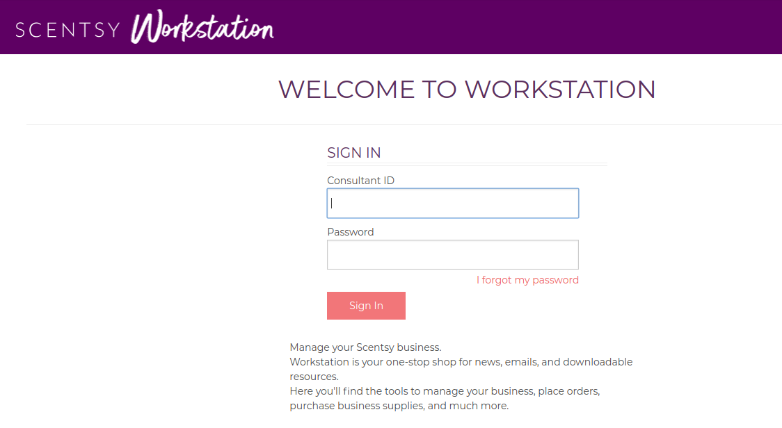 Scentsy Workstation Login and Dashboard at