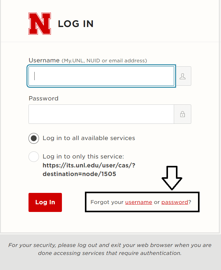select log in to all available services and click on forgot username in unl firefly login page