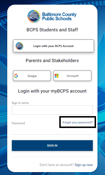 click on forgot password in schoology bcps login page