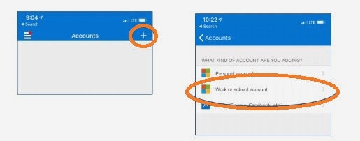 click on plus icon and select work or school account