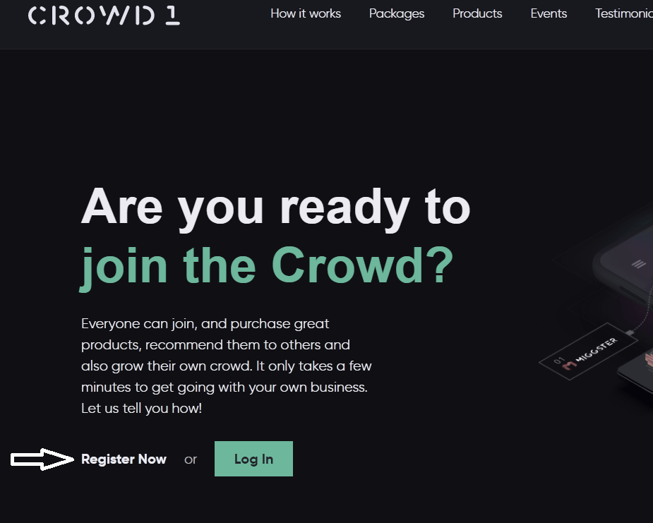 click on register in crowd1 website