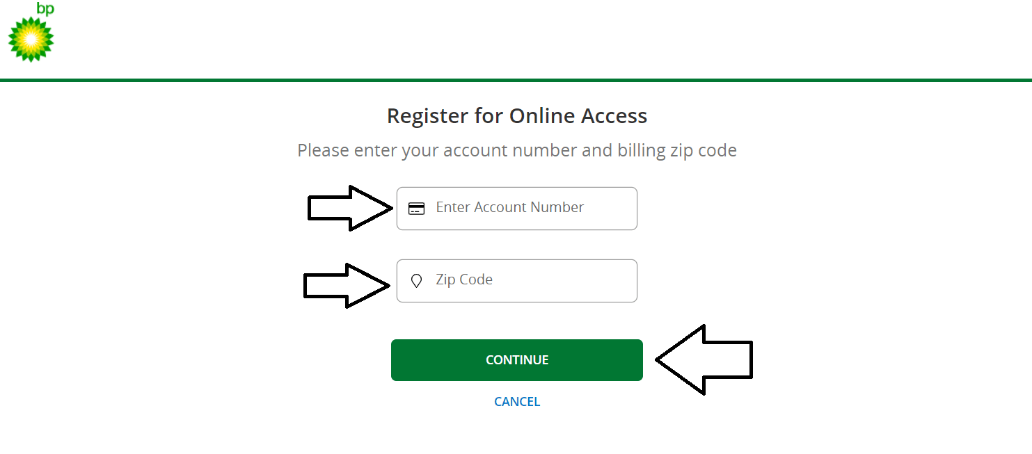 enter required information to sign up for mybpcreditcard login account