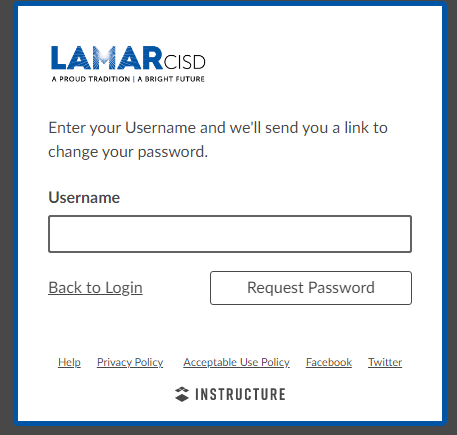 enter username to reset canvas lamar login password