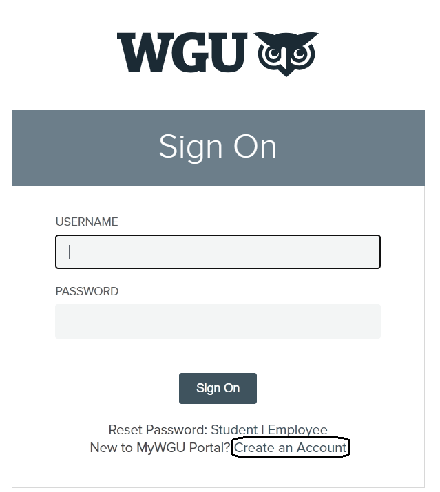 click on create new account option in wgu portal