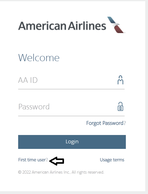 click on first time user in newjetnet aa login page