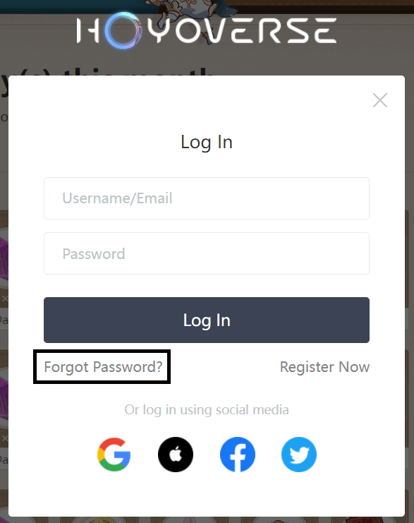 click on forgot password in geneshin login page