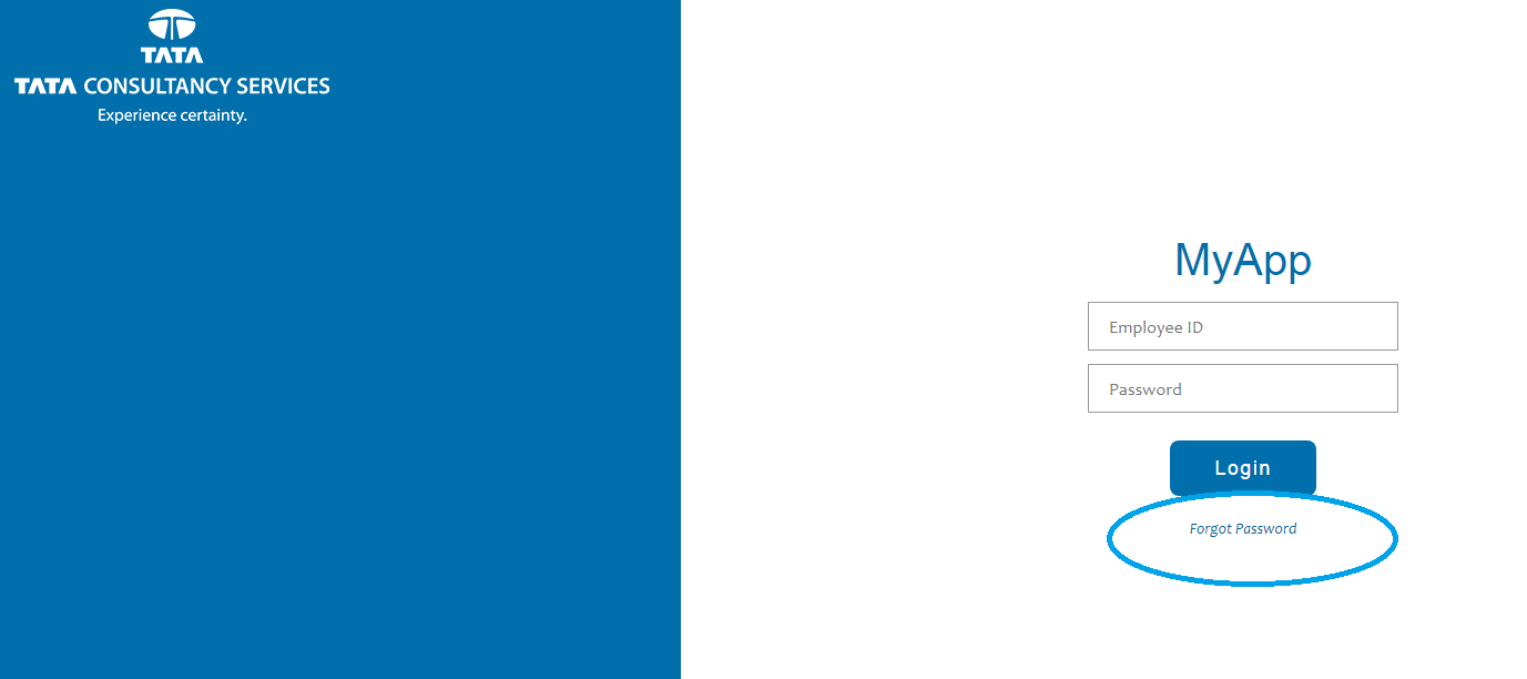 click on forgot password in myapp tcs webmail login page