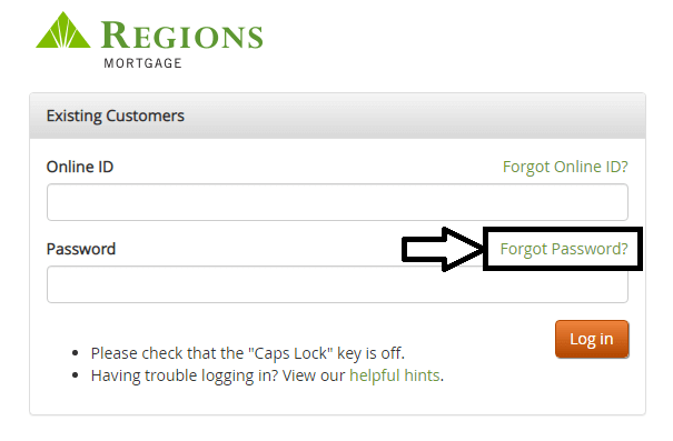 click on forgot password in regions mortgage portal