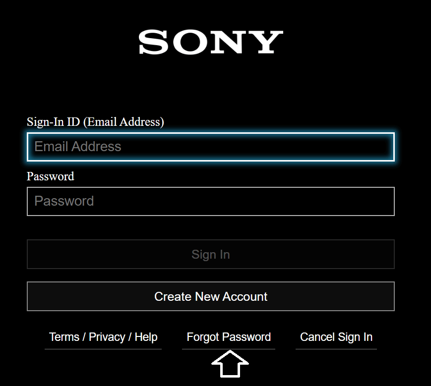 click on forgot password in sonyentertainmentnetwork login page