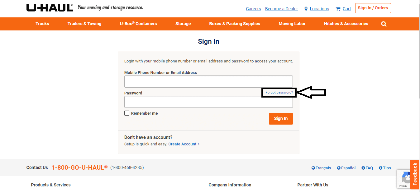 click on forgot password in uhaul pos login page