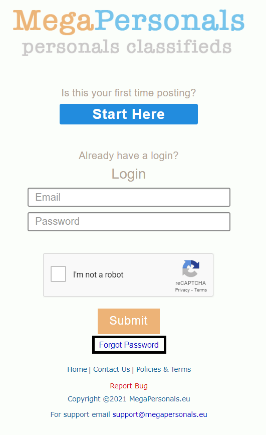 click on forgot password on megapersonal login page