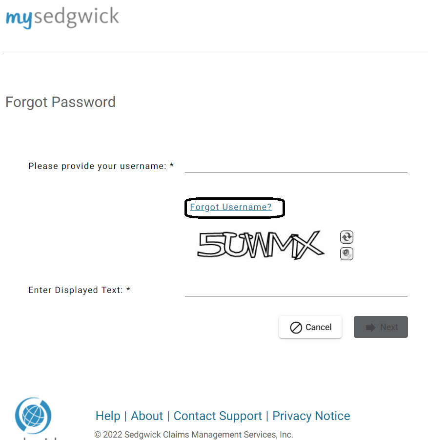 click on forgot username in sedgwick walmart login page