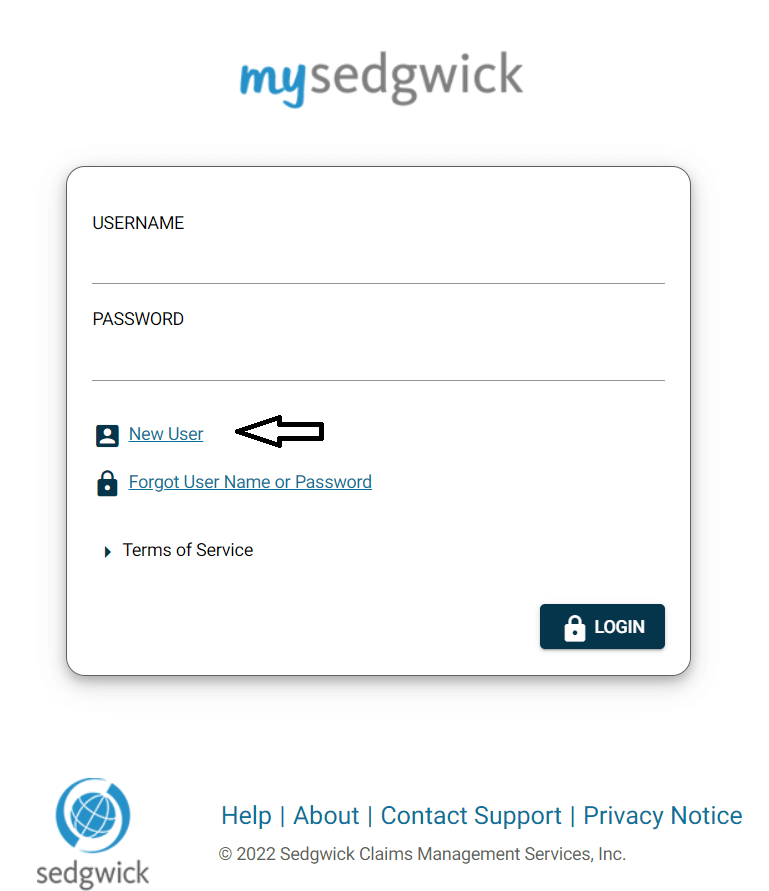 click on new user in sedgwick walmart login page