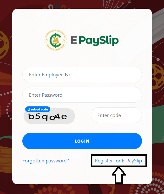 click on register for e payslip on gogpayslip login page