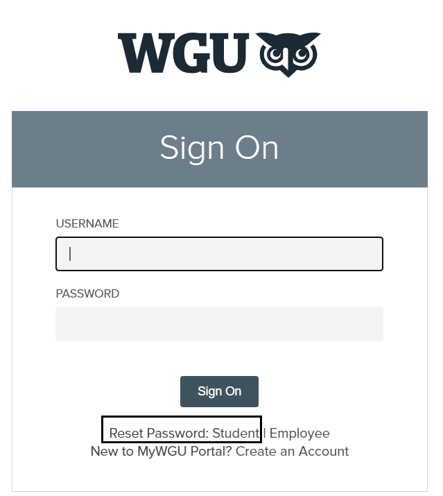 click on reset password student link in wgu portal