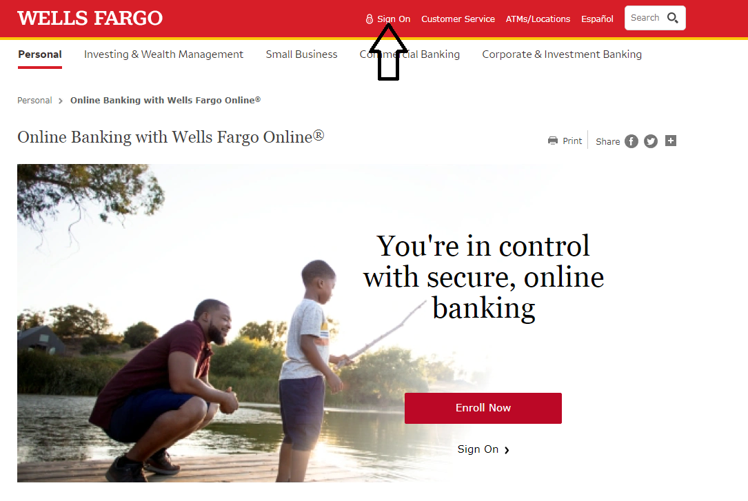 click on sign on in wells fargo online banking page