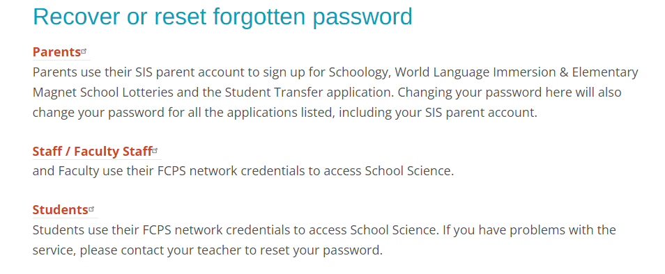 click on students to reset schoology fcps password