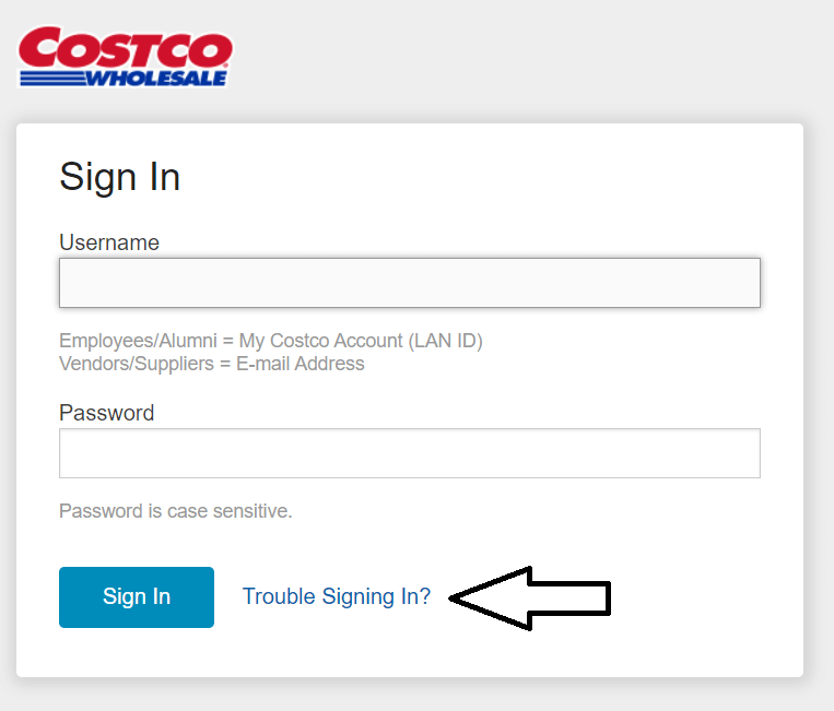 click on trouble signin in costco ess login page