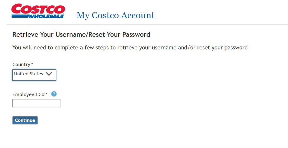 enter required details to reset costco ess former employee login password