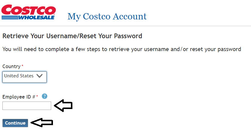 enter required details to reset costco ess login password