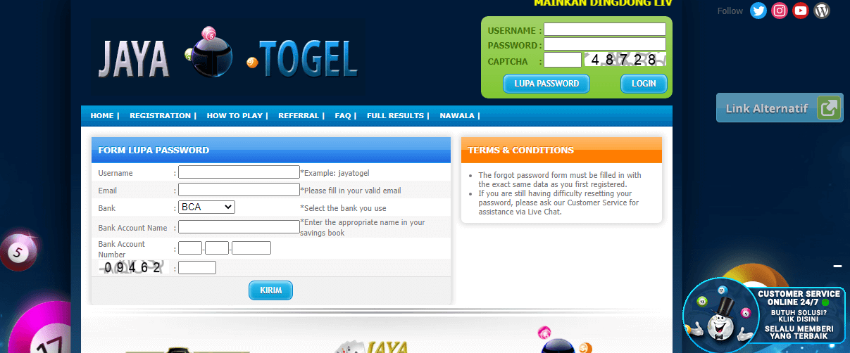 enter required details to reset jayatogel password