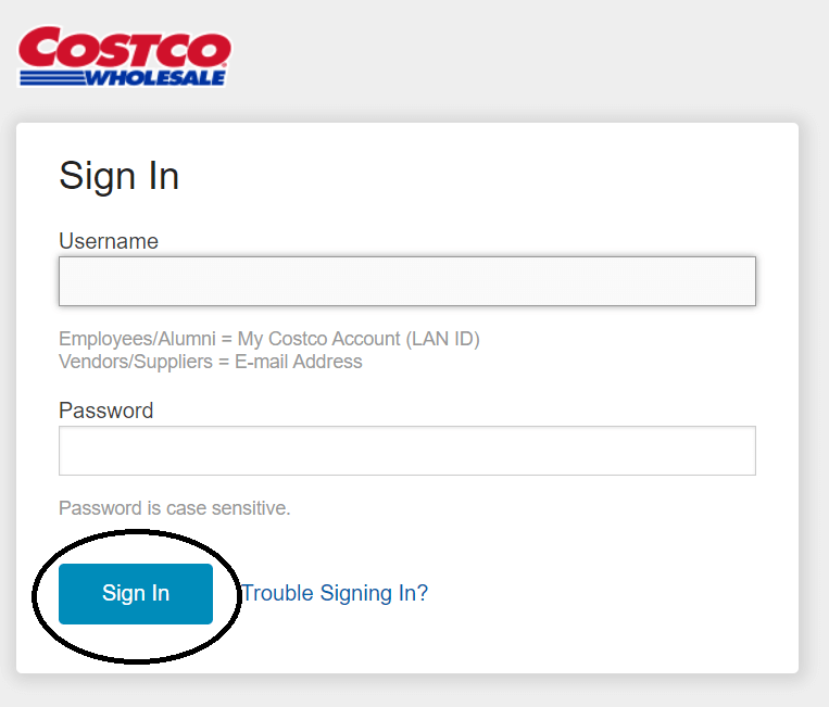 enter username and password for costco ess login