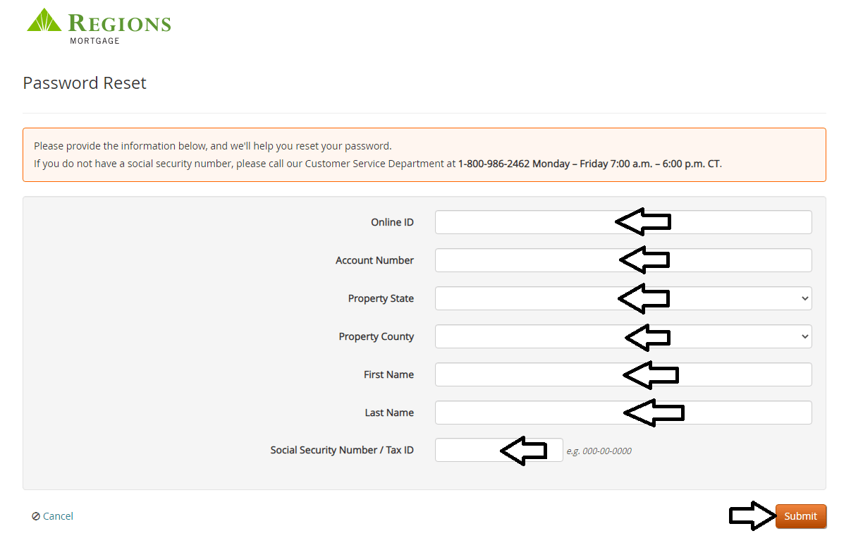 reset regions mortgage login password