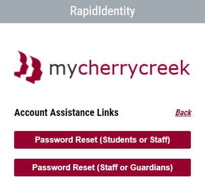 select preferred option to reset mycherrycreek login password