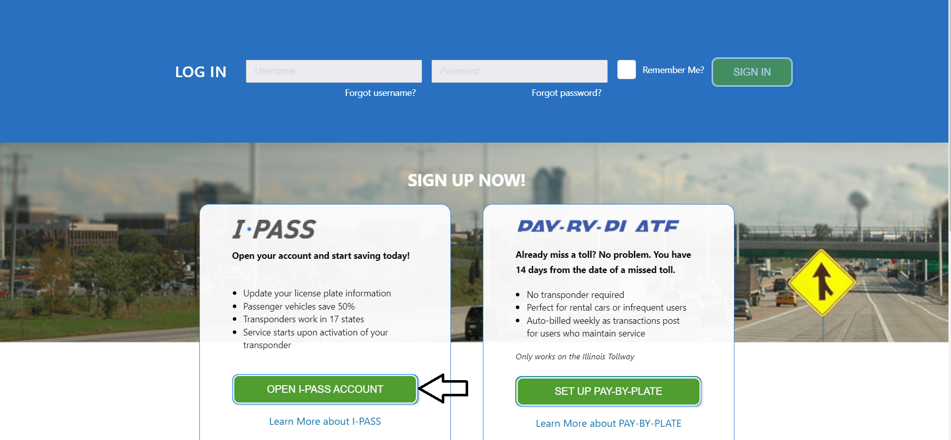 visit getipass.com and click on open i-pass account