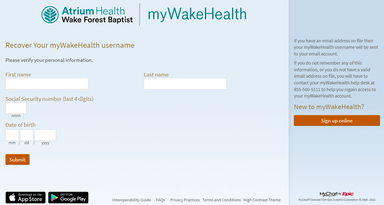 change mywakehealth username