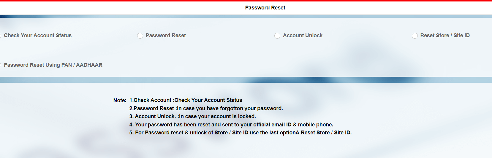choose password reset option