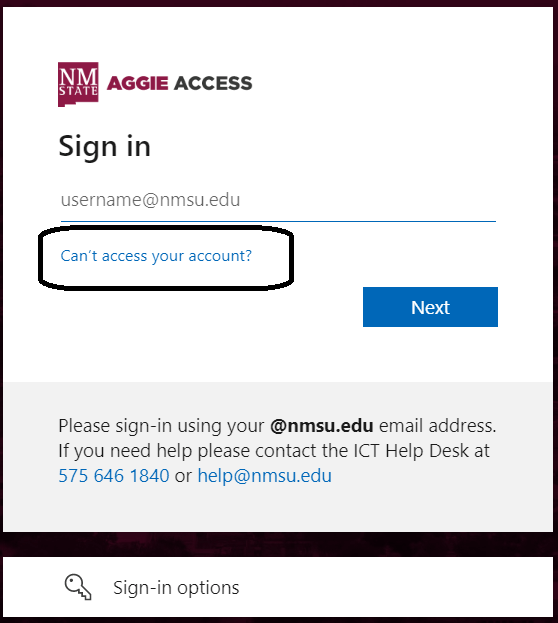 click on cant access your account option