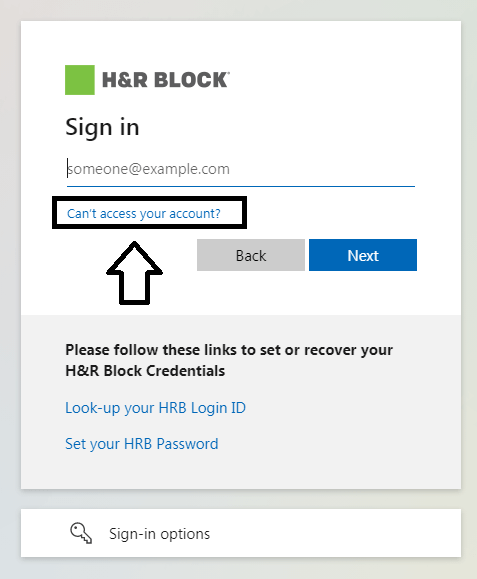 click on can't access your account option