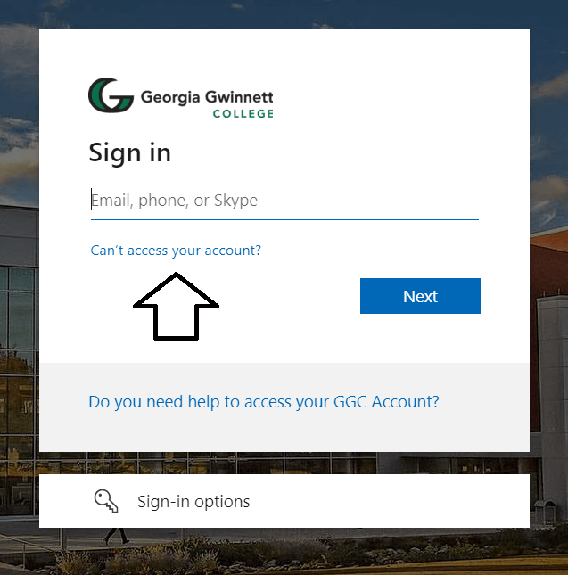 click on cant access your account to reset ggc banner login password