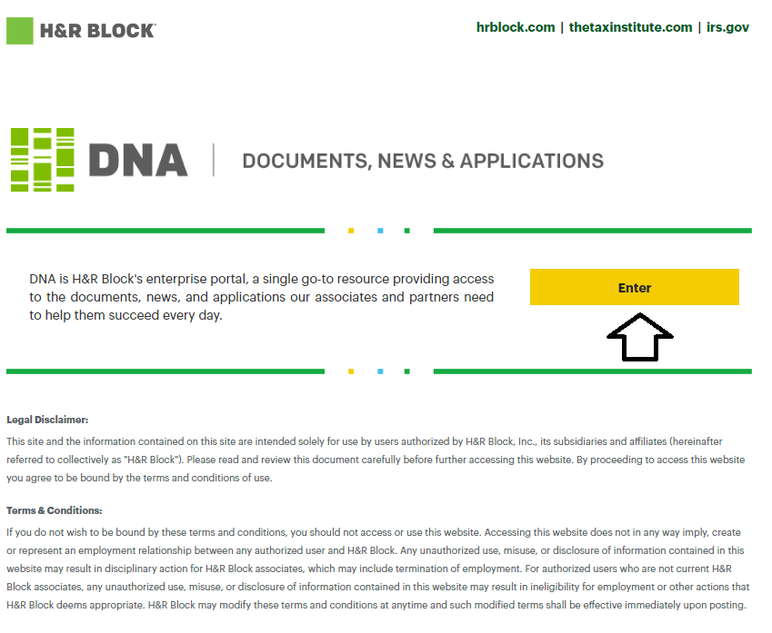 click on entet in hrblock dna employee portal