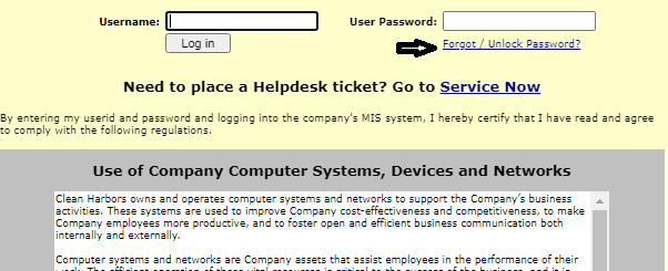 click on forgot password in clear harbor employee portal