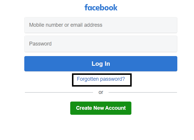 click on forgot password in facebook touch website