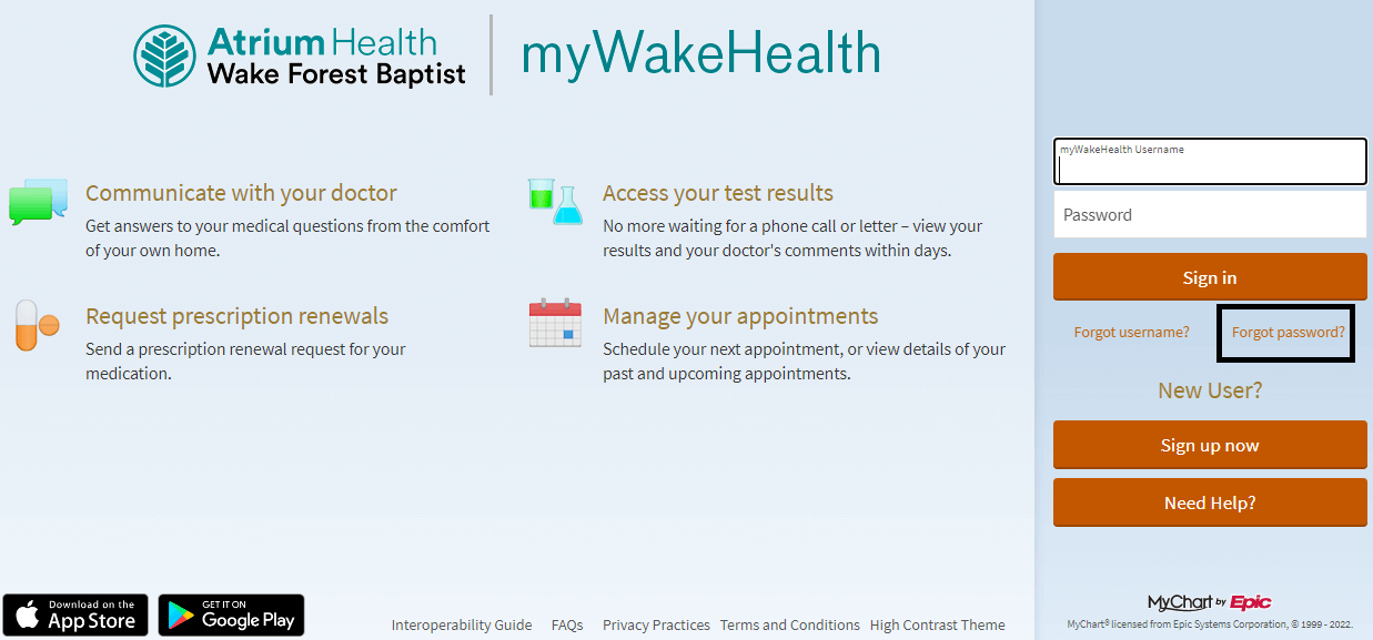click on forgot password in my wake health employee portal