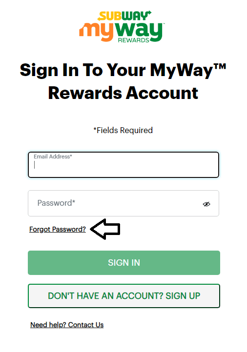 click on forgot password in mysubwaycard website