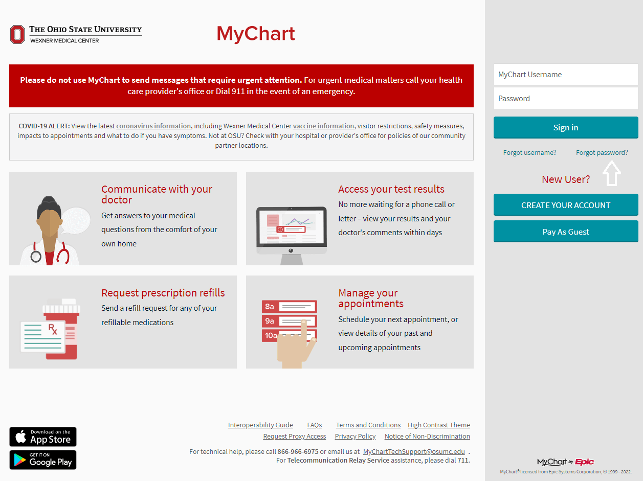 click on forgot password in osu my chart patient portal