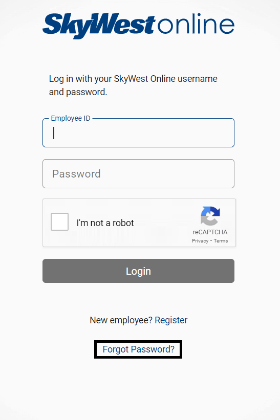 click on forgot password in skywestonline login page