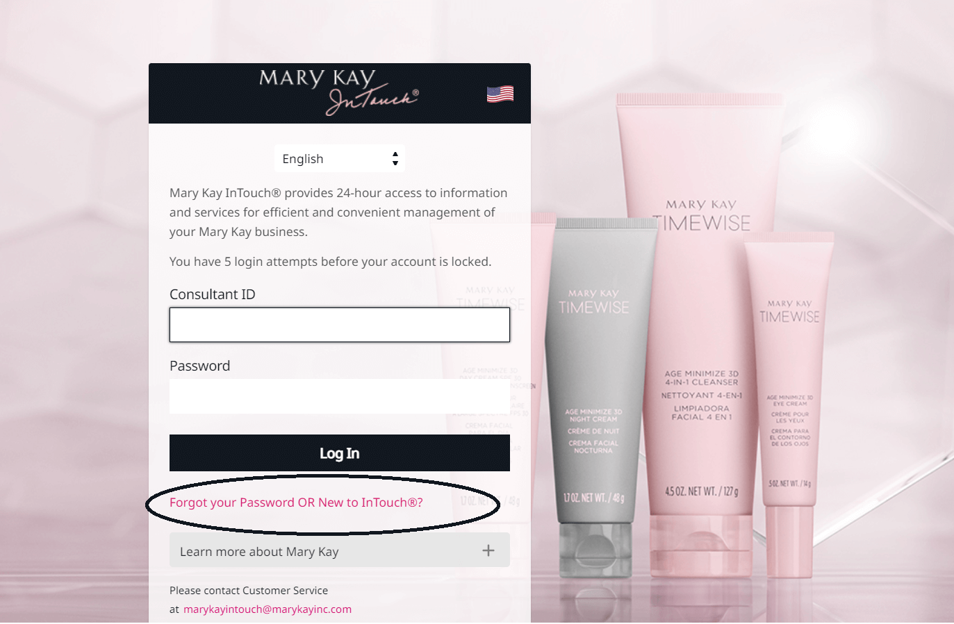 click on forgot password on mary kay intouch login page