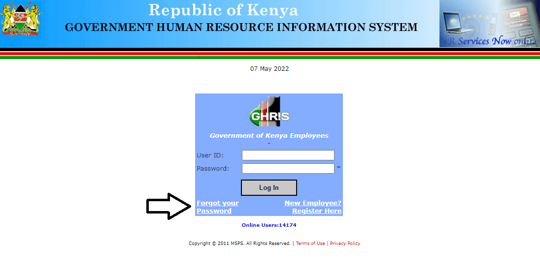 click on forgot your password in ghris payslip online