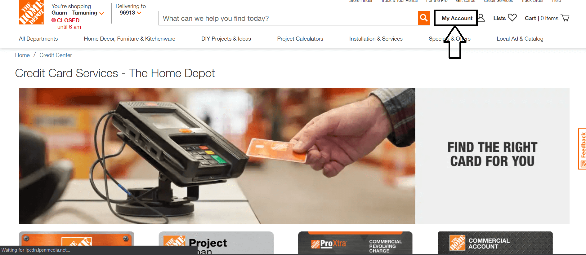click on my account in home depot credit card website