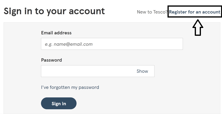 click on register for an account in tesco colleague portal