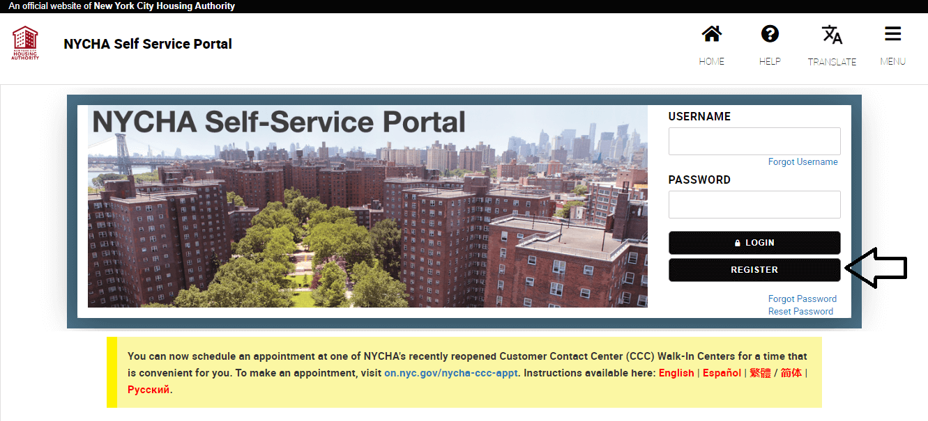 click on register in nycha login portal