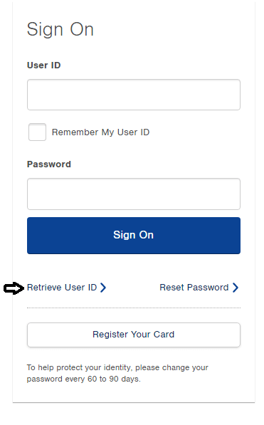 click on retrive user id exxon credit card login page
