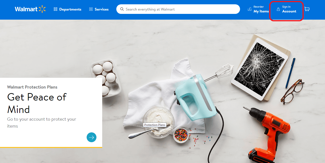 click on sign in in walmart website