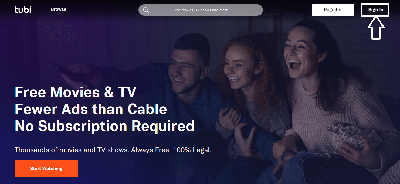 click on sign in on Tubi tv website