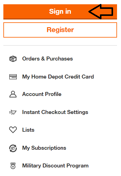click on sign in option in myhomedepot website